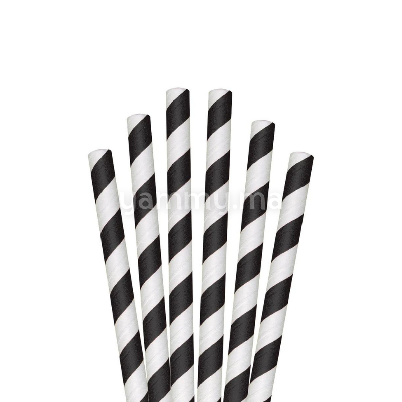 25 Pailles Papier pour Cake Pops Rayées Blanc & Noir