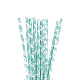 24 Pailles Papier pour Cake Pops Blanc avec Feuilles Tropicale Vert