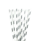 25 Pailles Papier pour Cake Pops Rayées Blanc & Argent