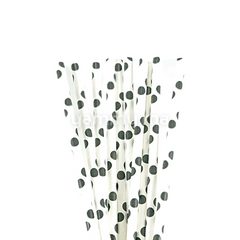 25 Pailles Papier pour Cake Pops Blanc avec Cercles Noir