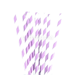 25 Pailles Papier pour Cake Pops Rayées Violet & Blanc