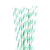 25 Pailles Papier pour Cake Pops Rayées Blanc & Turquoise Givré