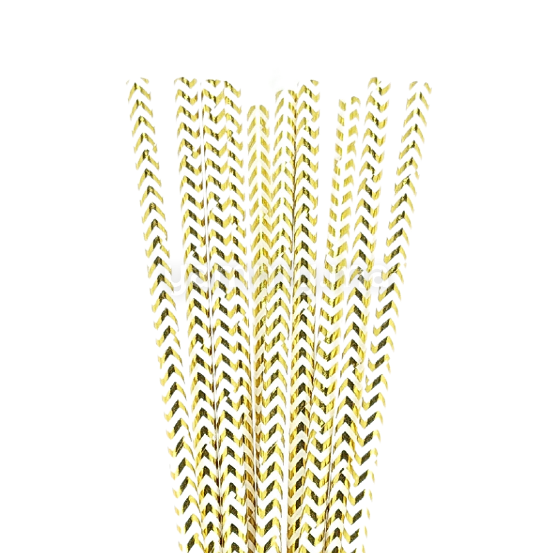 25 Pailles Papier pour Cake Pops Rayées OR & Blanc