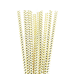 25 Pailles Papier pour Cake Pops Rayées OR & Blanc