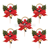 Houx Vert avec Cloche Ø 6.5 cm pour Décor de Bûche de Noël (x5)