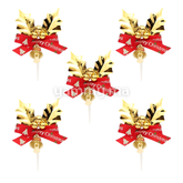 Houx Doré avec Cloche H 5,5 cm pour Décor de Bûche de Noël (x5)