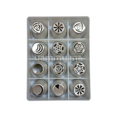 SET. 12 Douilles Russes Inox Décor Fleur Large