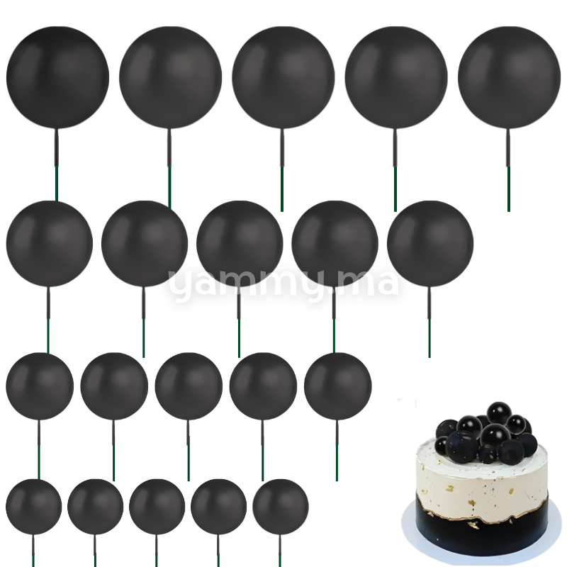 SET. 20 Décorations de Gâteau en Forme de Boules Noir