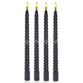 SET. 4 Bougies Coniques en Spirale 25 cm Noir Métallique