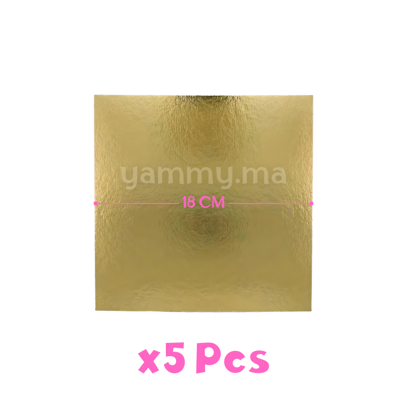 Support Gâteau Carton Carré Or 18x18 cm x5 pcs