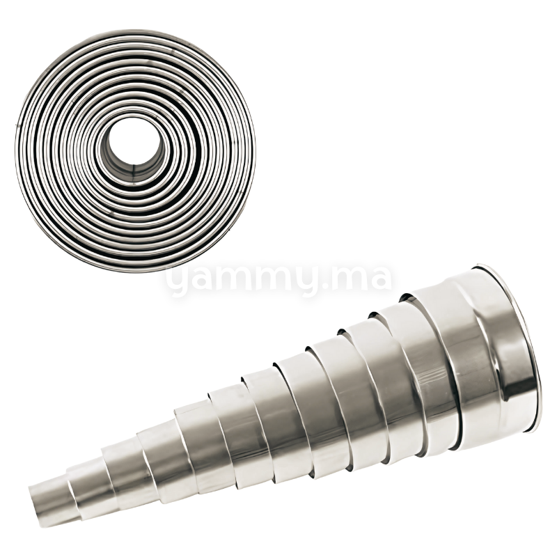 SET. 12 Emporte-pièces Ronds Simples en Inox Hauteur 5cm