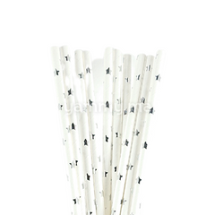 25 Pailles Papier pour Cake Pops Blanc avec Étoiles Argents