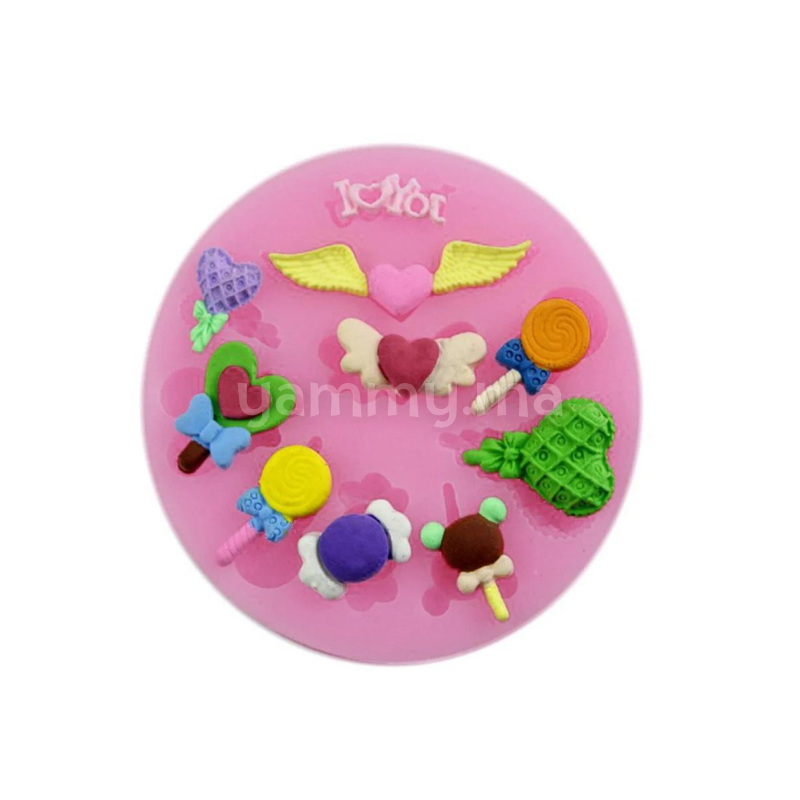 Moule Silicone pour pate a sucre coeur sucette  I Love You