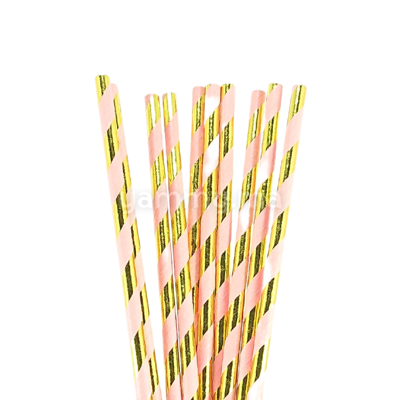 25 Pailles Papier pour Cake Pops Rayées Or & Somo