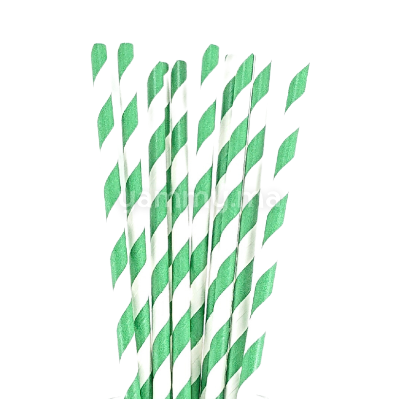 25 Pailles Papier pour Cake Pops Rayées Blanc & Vert