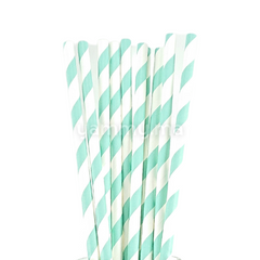 25 Pailles Papier pour Cake Pops Rayées Blanc & Turquoise Givré