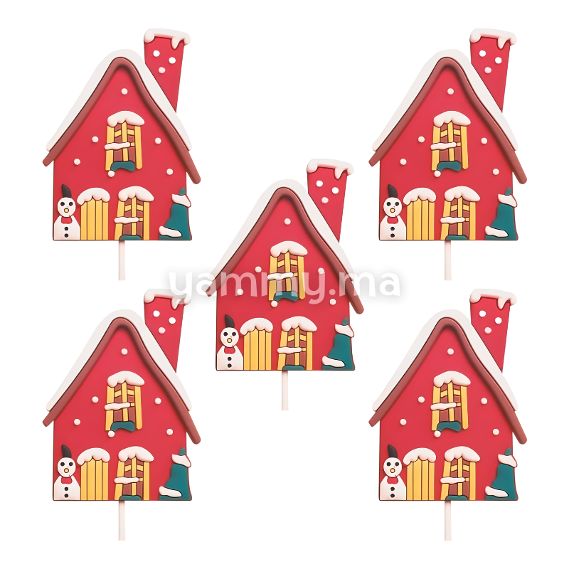 Chalet Rouge 6.8 cm pour Décor de Bûche de Noël (x5)