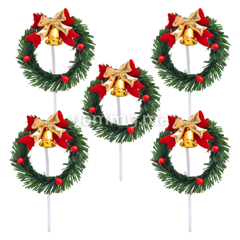Couronne Vert avec Cloche Ø 6 cm pour Décor de Bûche de Noël (x5)