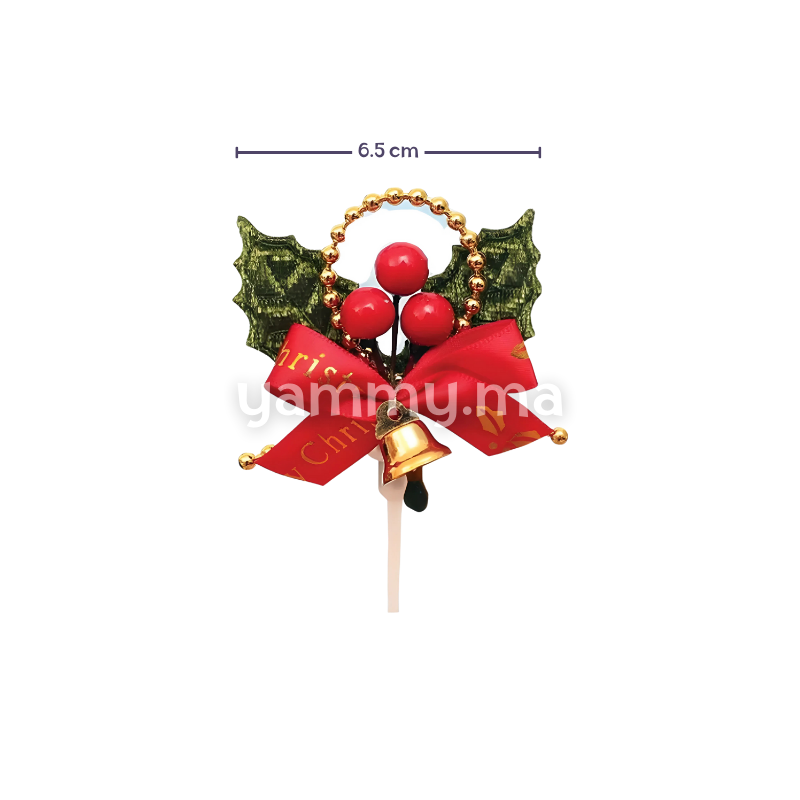 Houx Vert avec Cloche Ø 6.5 cm pour Décor de Bûche de Noël (x5)