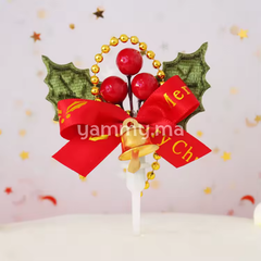 Houx Vert avec Cloche Ø 6.5 cm pour Décor de Bûche de Noël (x5)