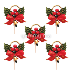 Houx Vert avec Cloche Ø 6.5 cm pour Décor de Bûche de Noël (x5)