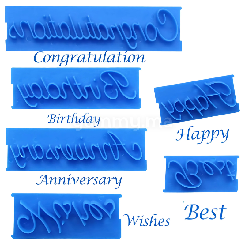 SET. 6 Emporte-pièces Texte "Happy, Birthday, Best, Wishes, et plus"