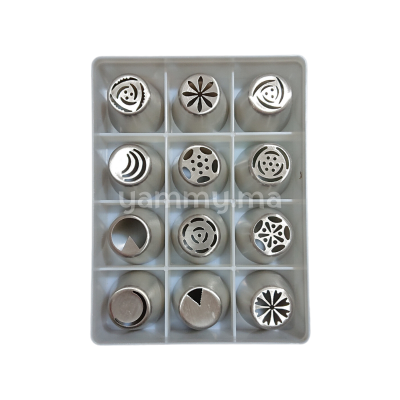 SET. 12 Douilles Russes Inox Décor Fleur Large