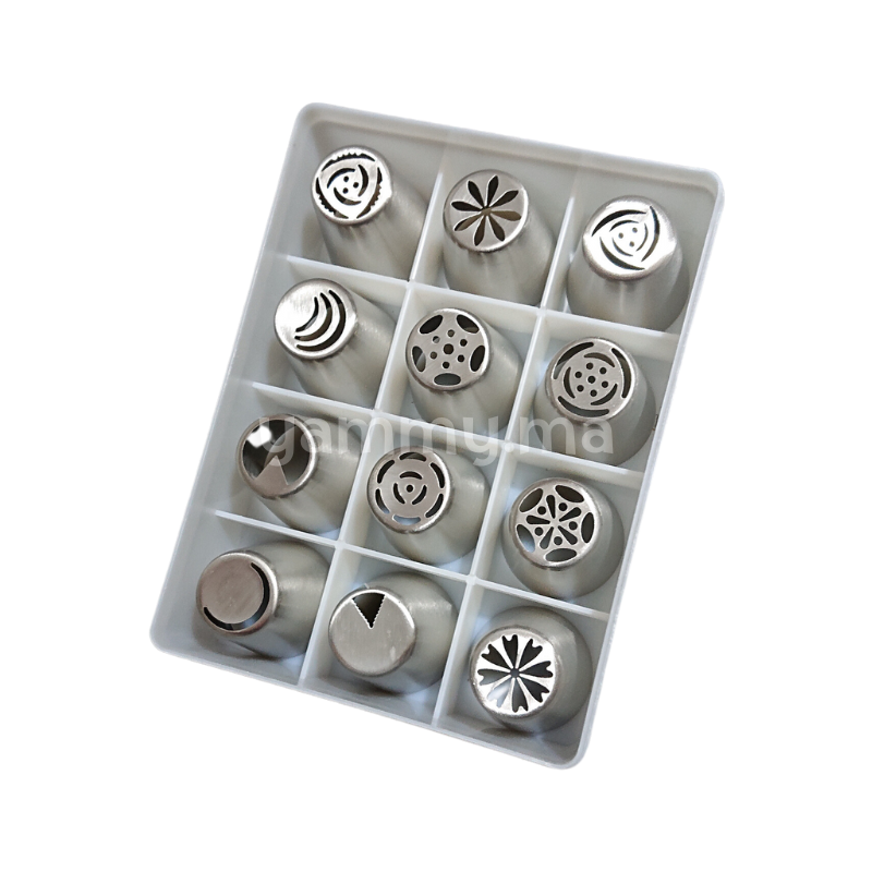 SET. 12 Douilles Russes Inox Décor Fleur Large