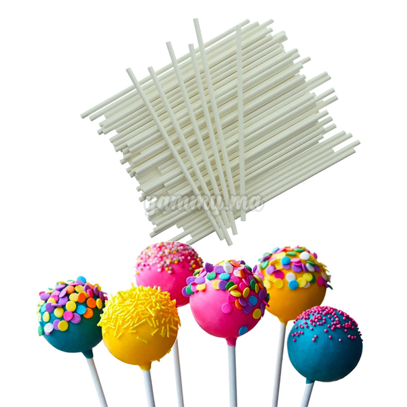 100 Bâtonnets Blancs pour Cake Pops et Sucettes 13 cm