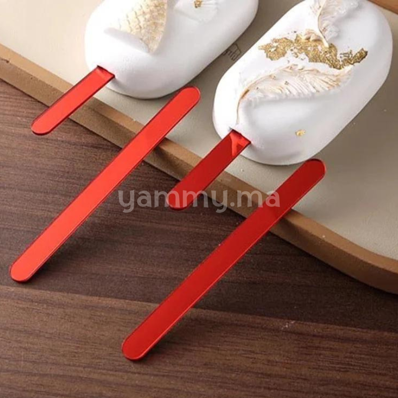 10 Bâtonnets de Glace en acrylique Réutilisables Rouge 11.5 cm
