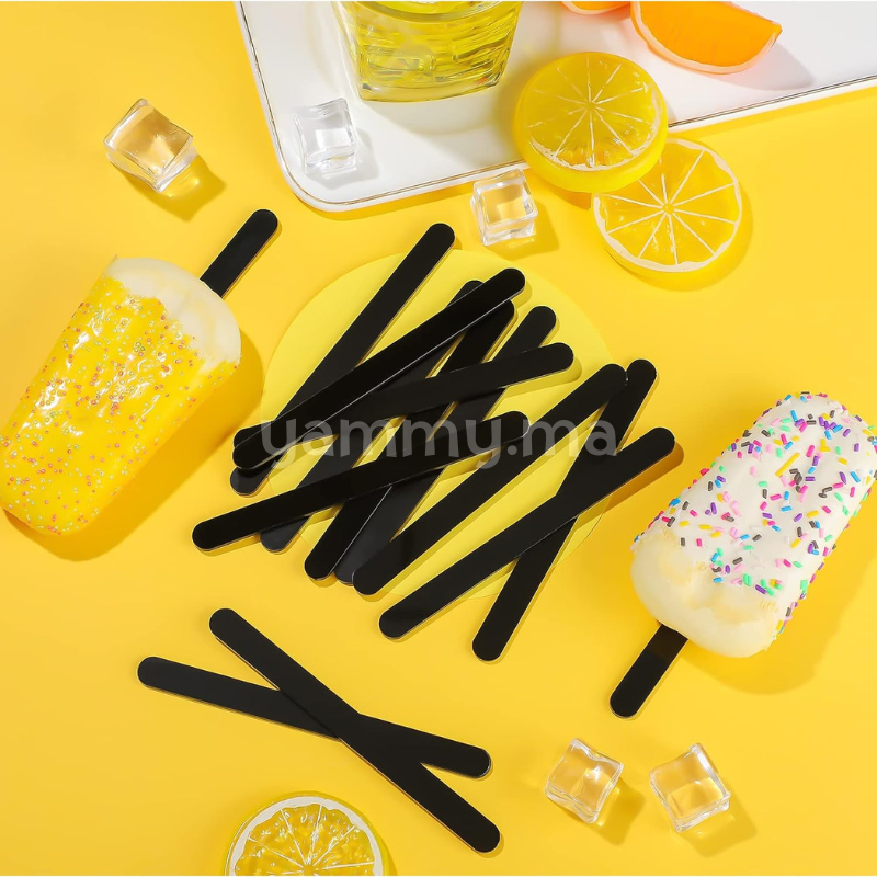 10 Bâtonnets de Glace en acrylique Réutilisables Noir 11.5 cm
