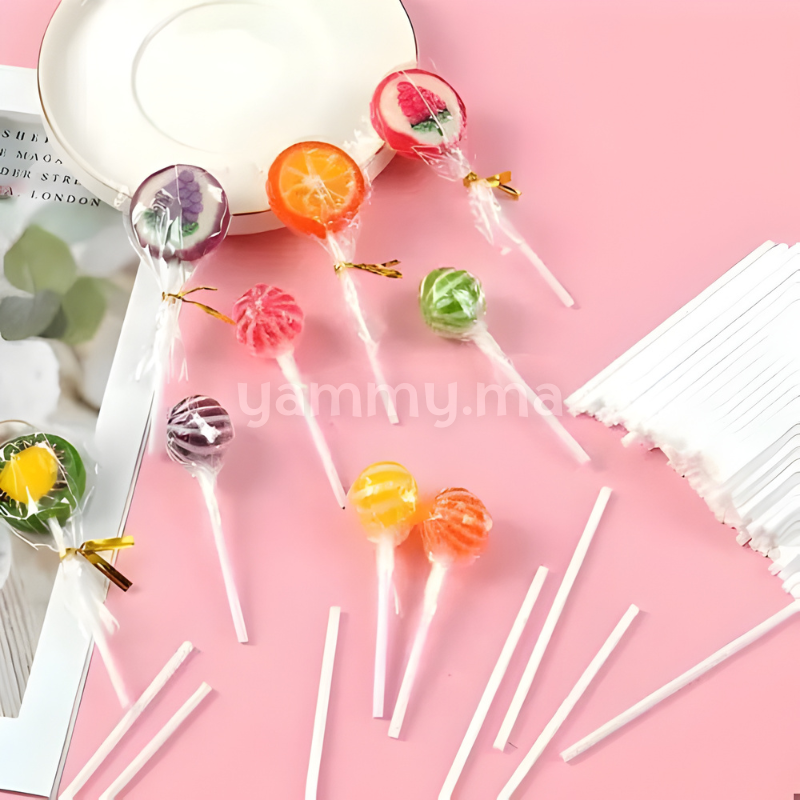 100 Bâtonnets Blancs pour Cake Pops et Sucettes 13 cm