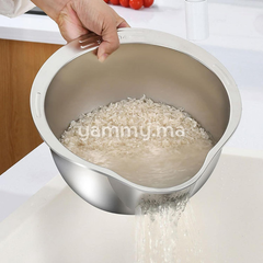 Bol et Passoire de Lavage de Riz et Légumes en Inox Ø 24 cm
