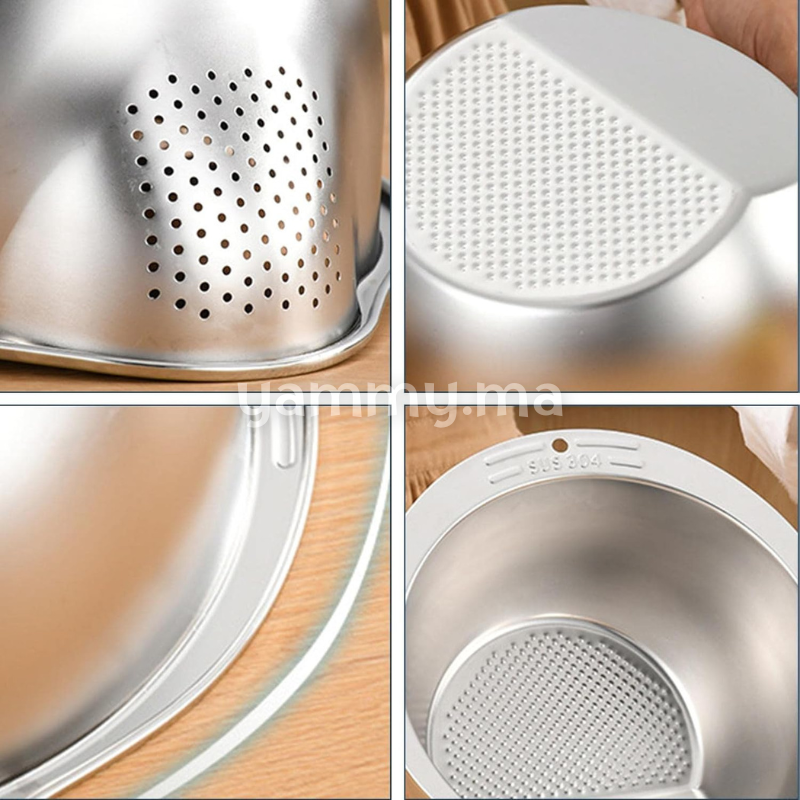 Bol et Passoire de Lavage de Riz et Légumes en Inox Ø 24 cm