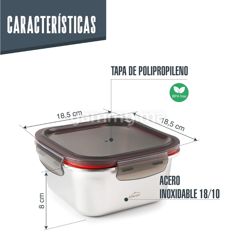 Conteneur Carré en Inox 18/10 "ECOINOX" 1500ml - Lacor