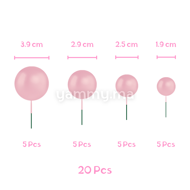 SET. 20 Décorations de Gâteau en Forme de Boules Rose