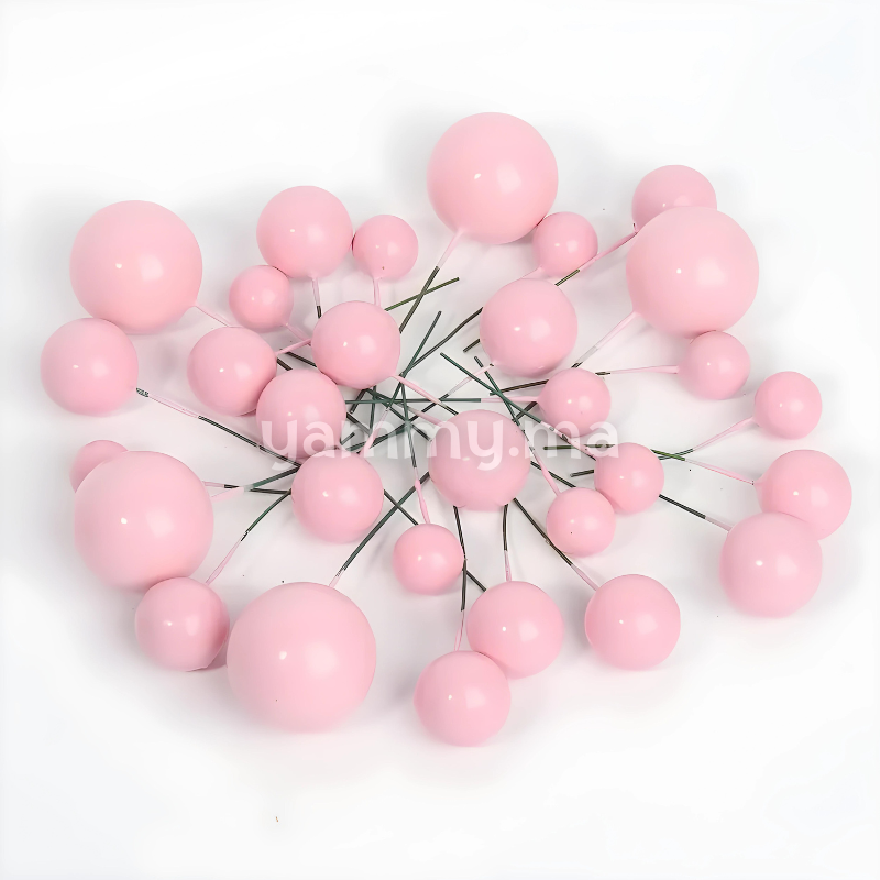 SET. 20 Décorations de Gâteau en Forme de Boules Rose