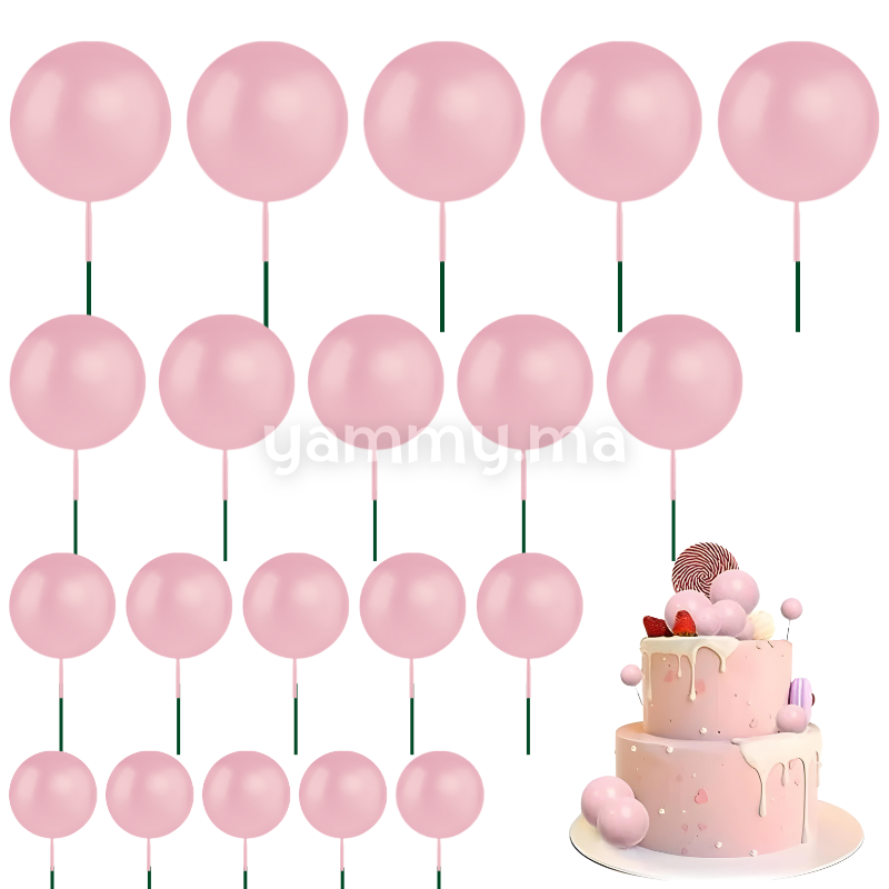 SET. 20 Décorations de Gâteau en Forme de Boules Rose