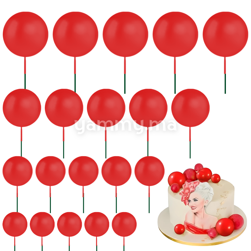 SET. 20 Décorations de Gâteau en Forme de Boules Rouge