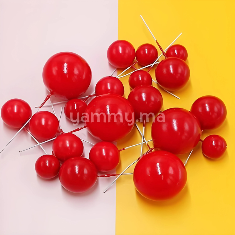 SET. 20 Décorations de Gâteau en Forme de Boules Rouge