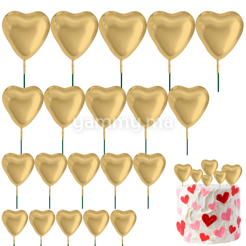 SET. 20 Décorations de Gâteau en Forme de Coeurs Or