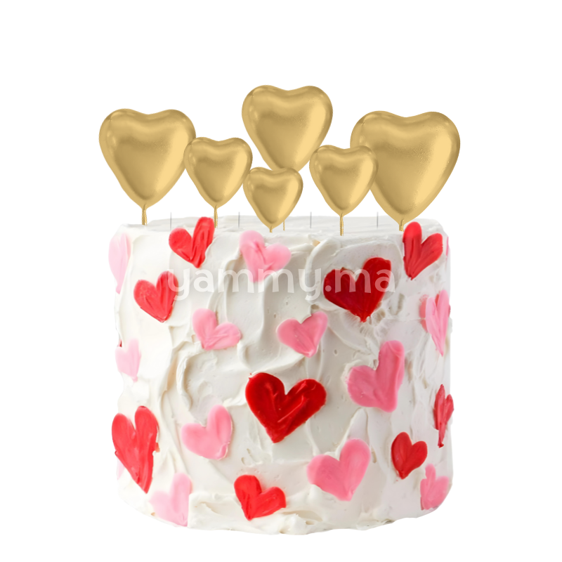 SET. 20 Décorations de Gâteau en Forme de Coeurs Or