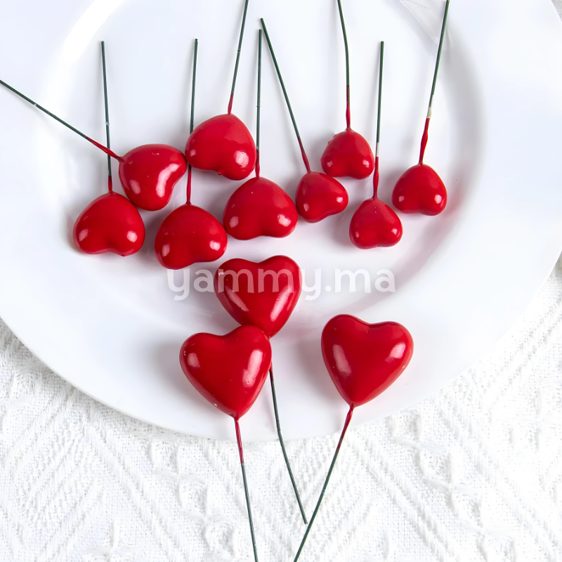 SET. 20 Décorations de Gâteau en Forme de Coeurs Rouge