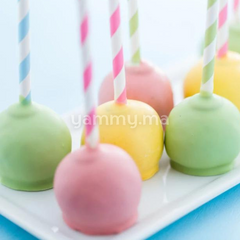25 Pailles Papier pour Cake Pops Rayées Blanc & Rose Chair