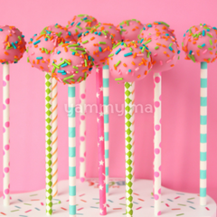 25 Pailles Papier pour Cake Pops Blanc avec Cercles Noir