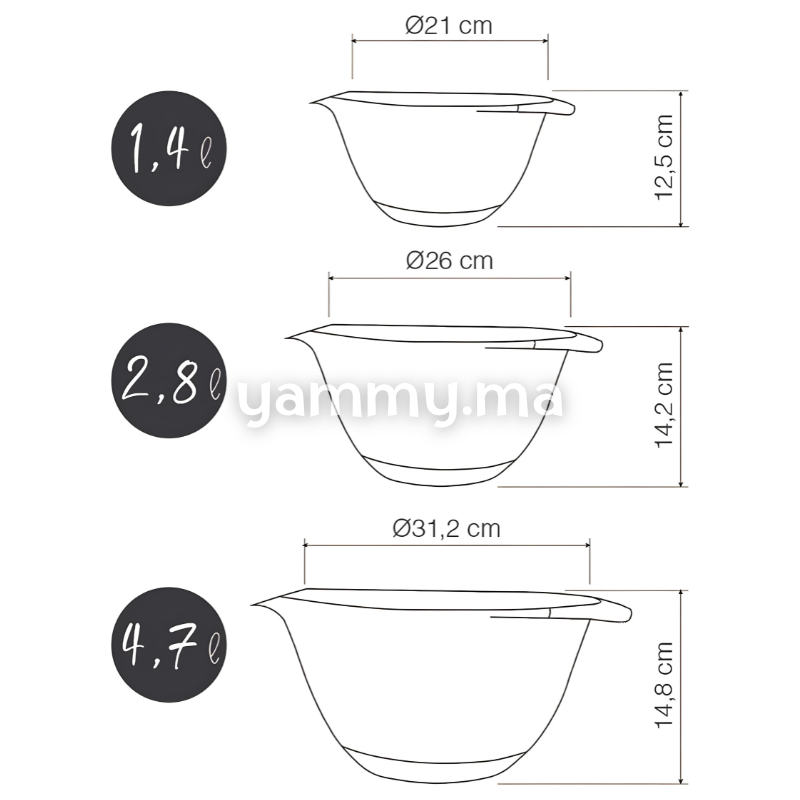 SET. 3 Bols et Bassines en Polypropylene - Lacor 60054
