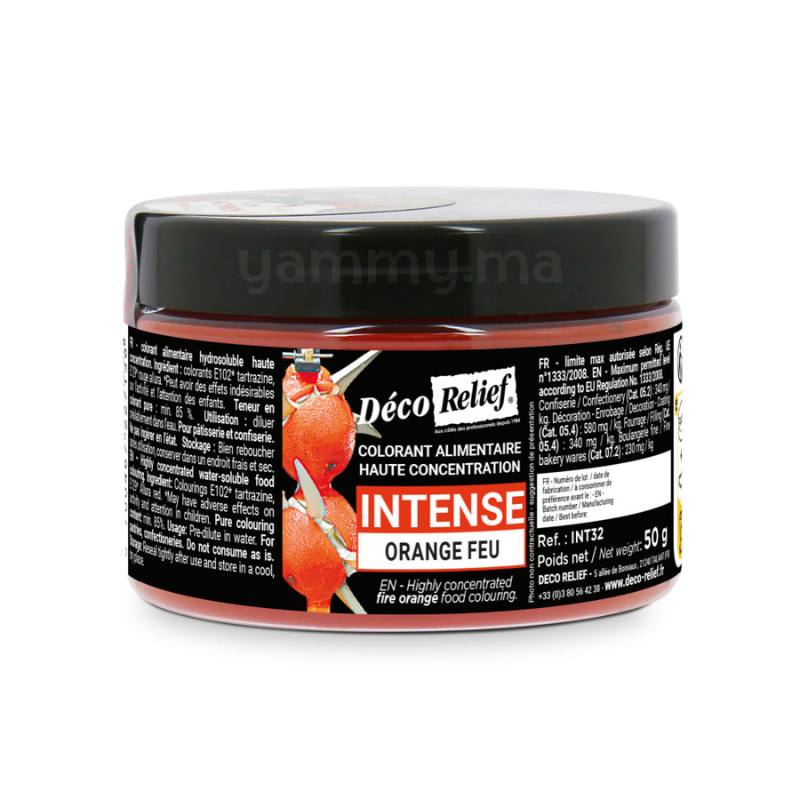 Colorant Hydrosoluble Orange Feu Intense en Poudre 50 gr - Déco Relief INT32