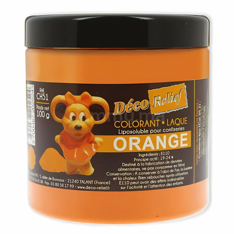 Colorant Alimentaire Liposoluble Laque Orange 100gr - Déco Relief