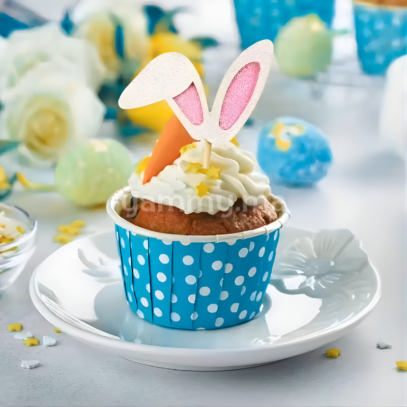 SET. 25 Caissettes Cupcake Muffins en Papier Bleu Clair à Pois Blancs