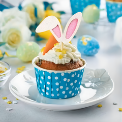 SET. 25 Caissettes Cupcake Muffins en Papier Bleu Clair à Pois Blancs